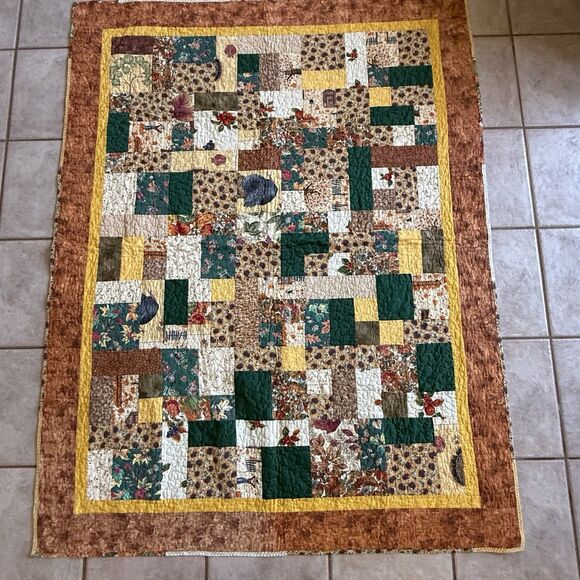 Vintage Fall Autumn Patchwork Quilt Throw Blanket 54” x 74” - Picture 1 of 8